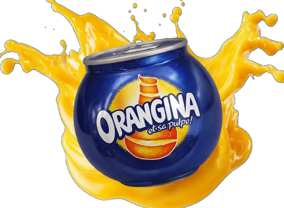 Nouvelle canette Orangina avec éclaboussure